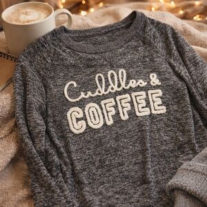 Secret Treasures “Cuddles & Coffee” Gray Cozy Lounge Sweatshirt Medium